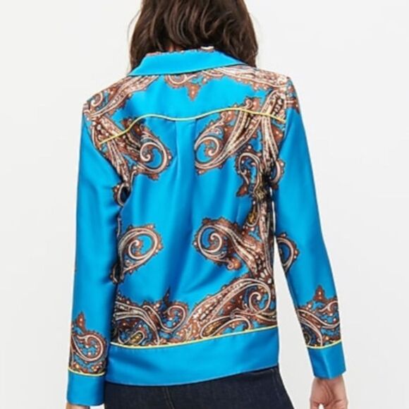 J.Crew Drapey Button-Up Shirt in Blue Paisley Print | Large - Picture 3 of 8